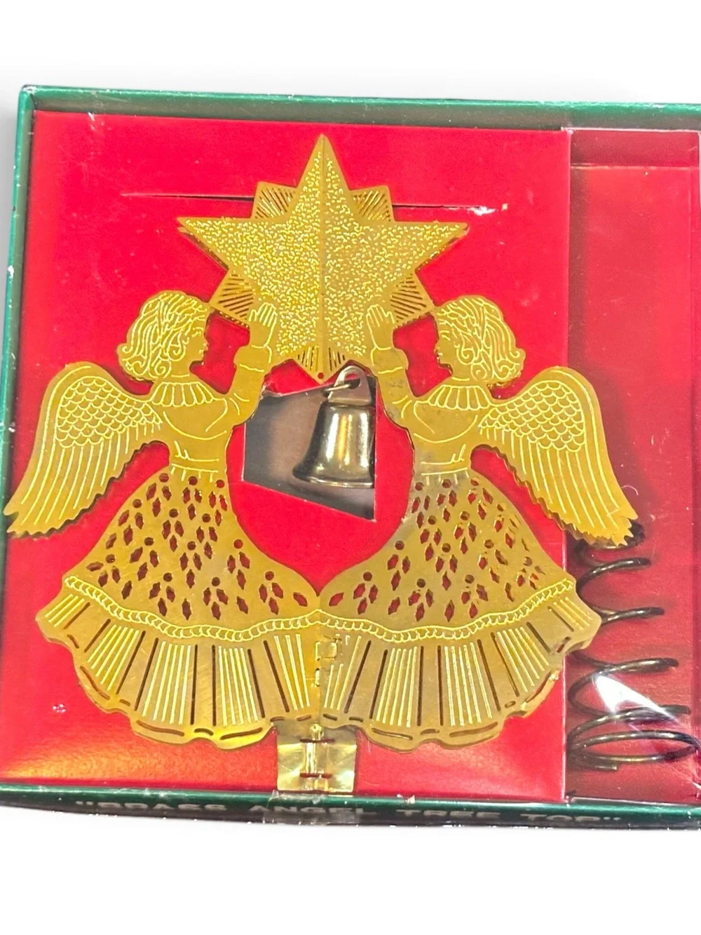 Vintage Christmas Around The World Brass Angel Tree Topper With Star Bell In Box